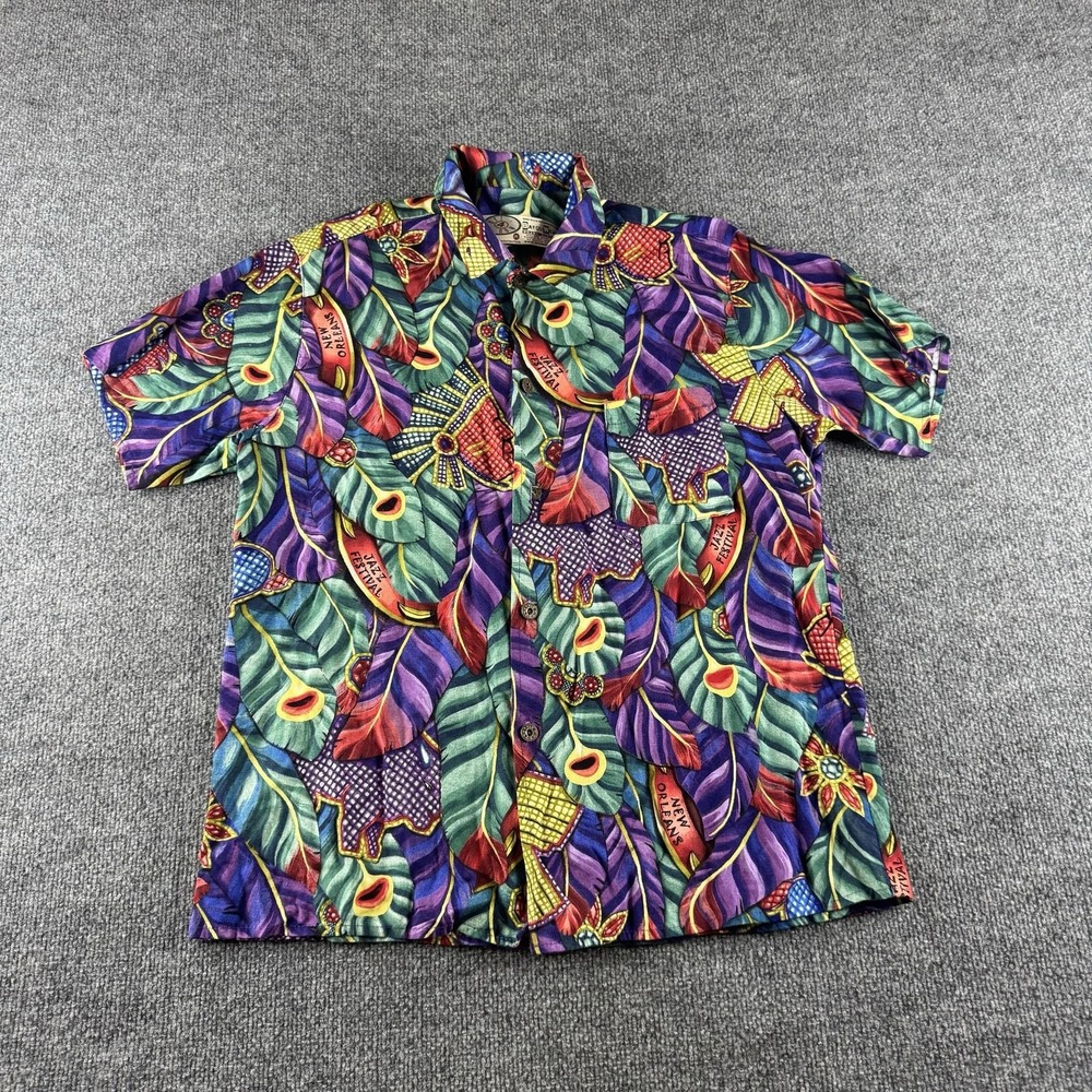Vintage BayouWear Shirt Mens M Multicolor Jazz Fest Short Sleeve Button Up